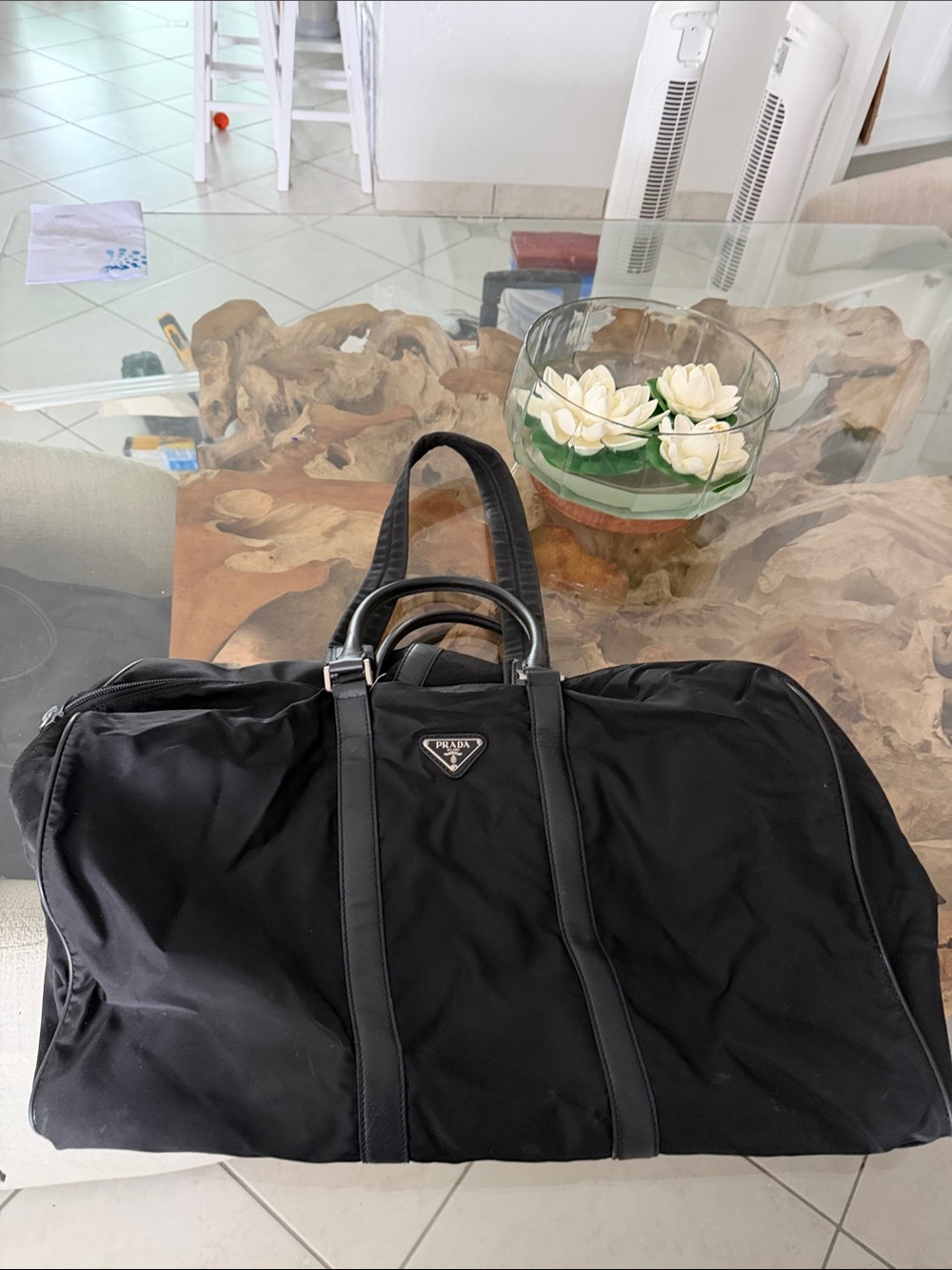 Prada Black Nylon Travel Duffel Bag